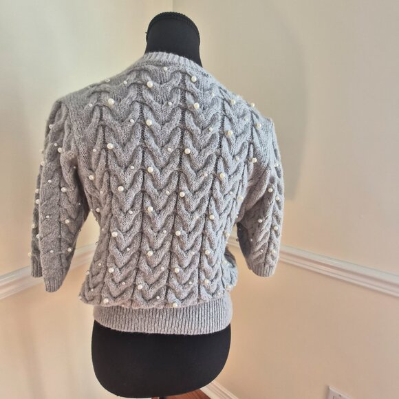 Zara Grey Top with Pearls, Size L - Picture 5 of 7